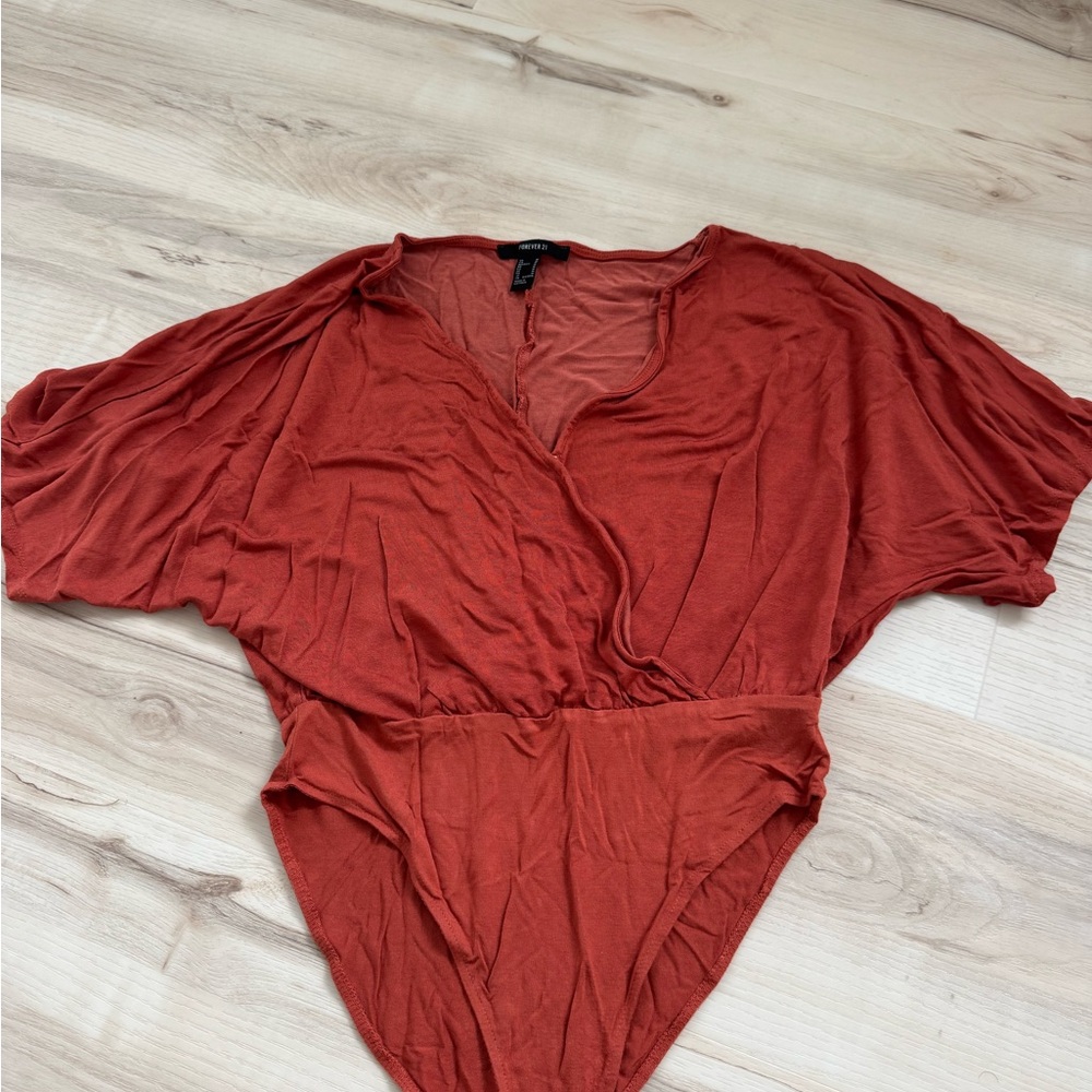 Forever 21 Rust Wrap-Front Surplice Bodysuit